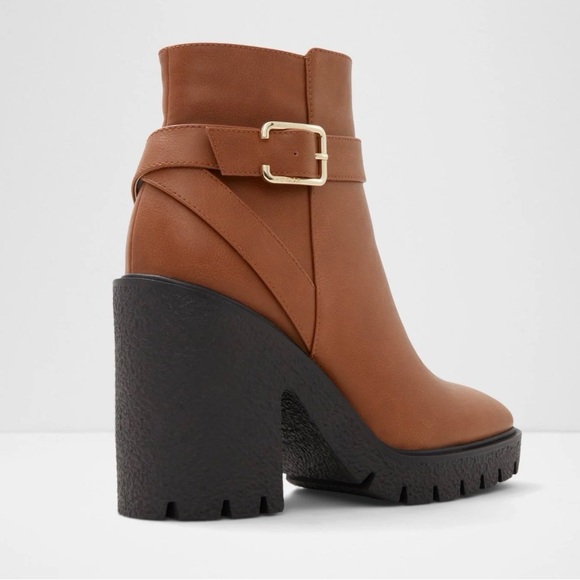 Aldo Tan Ankle Boots with Black Chunky Heel